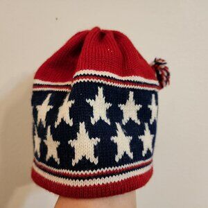Wapiti Woolies Unisex 100% Virgin Wool Beanie Size M Star Red Blue White Outdoor